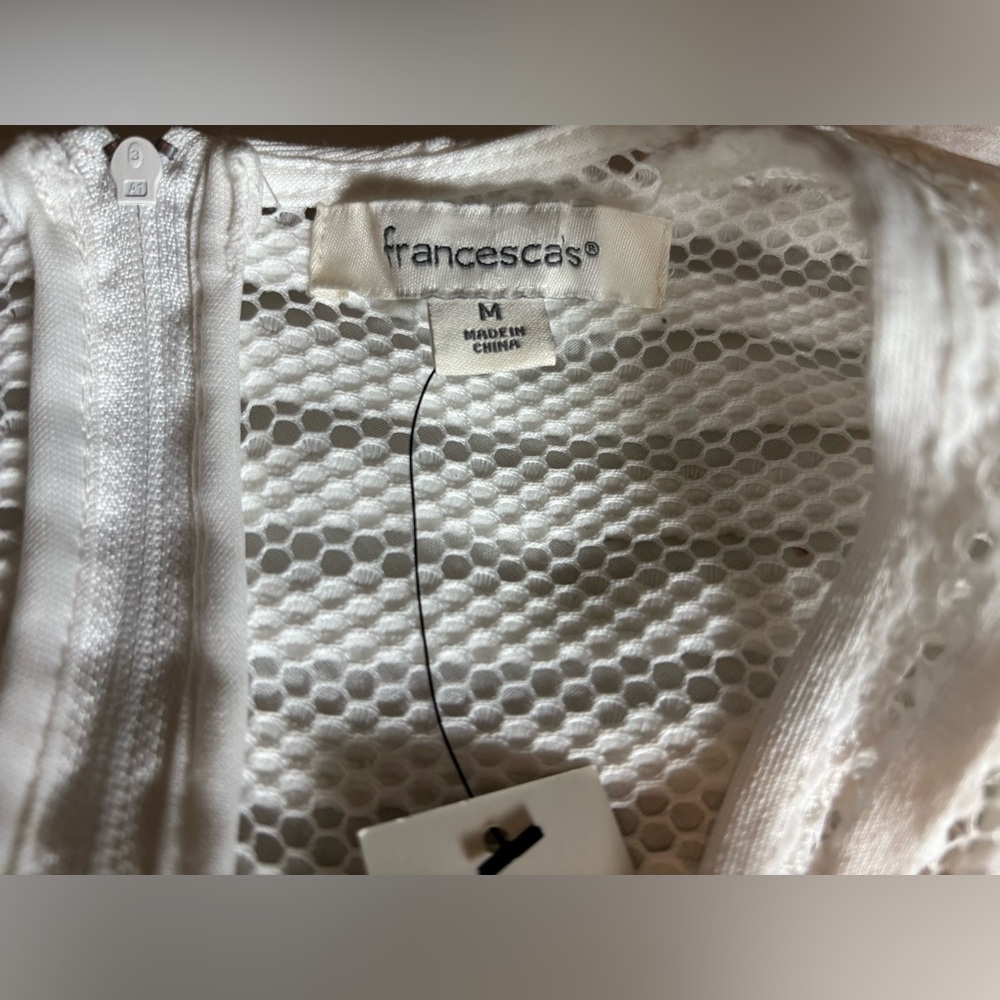 Francesca’s White Cami V-Neck Stripe Lace Illusion Waist Dress - Picture 9 of 11